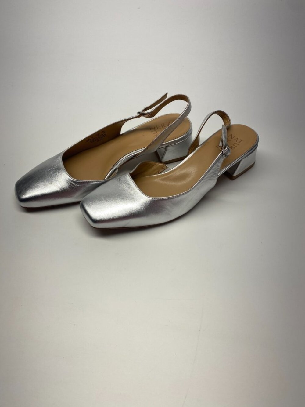 Naturalizer Womens Jayla Silver Leather Square Toe Slingback Pump Flat Shoe 8.5w